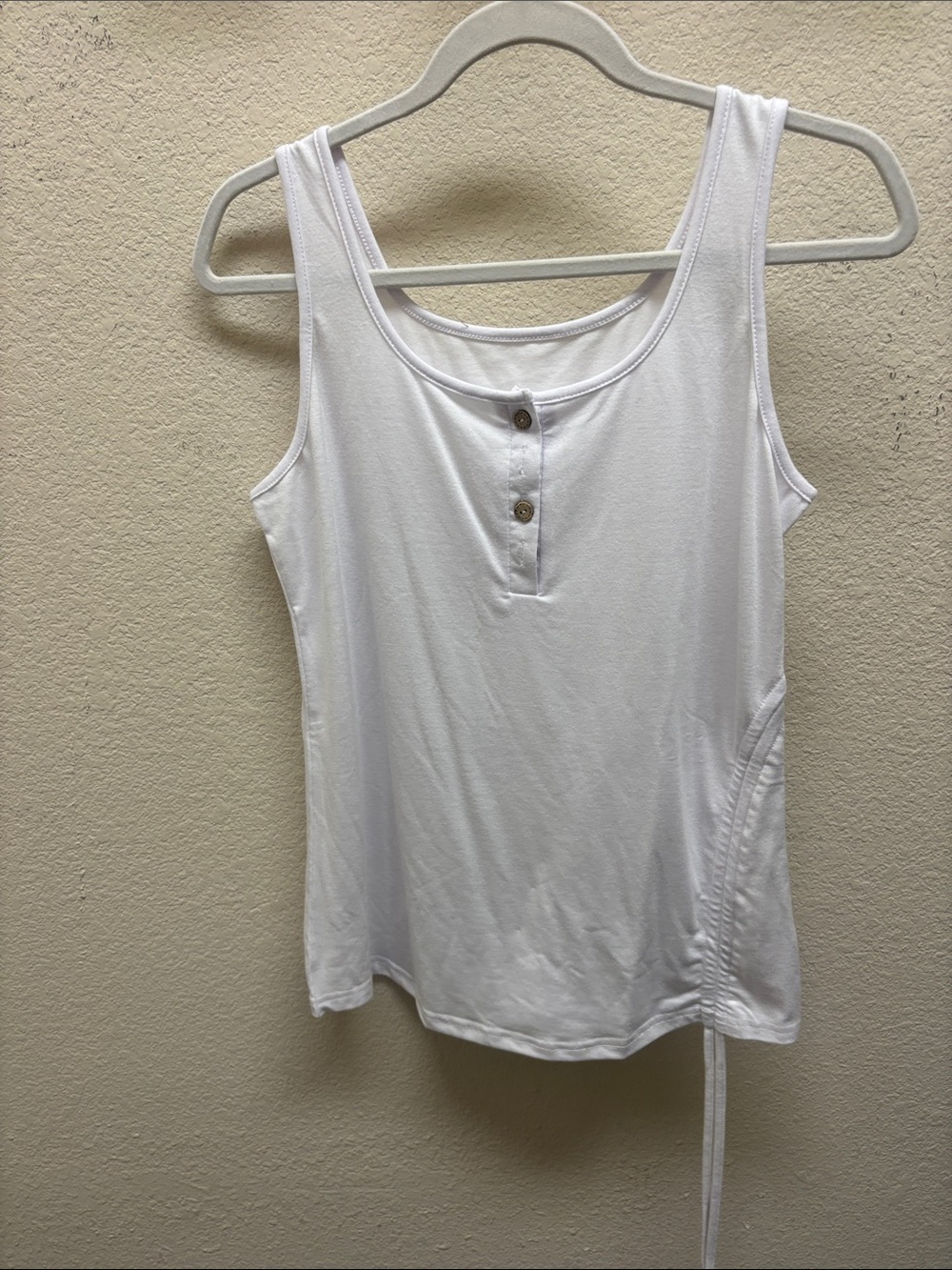 Women's White Sleeveless Henley Tank Top